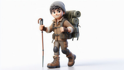 Adventure boy with backpack hiking in nature digital art outdoor exploration cartoon style