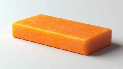 A rectangular block of orange cheese on a plain background.