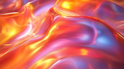 Obraz premium Liquid, iridescent, texture, background, abstract, flow, design, orange, red, digital