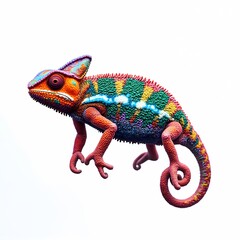Obraz premium vibrant colors chameleon on white background