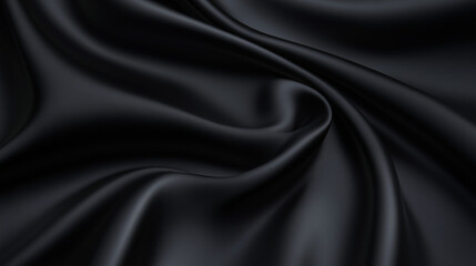 Fototapeta premium Black satin fabric with flowing folds