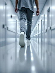 Obraz premium Perspective of a Doctor Walking Down a Minimalist Hospital Hallway