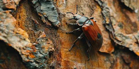 Close-up of a Bug on Bark