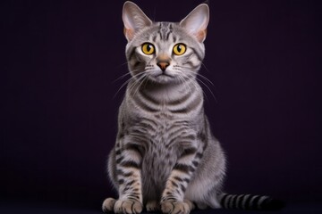 Portrait of a cute egyptian mau cat isolated in solid color backdrop