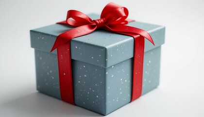 Fototapeta premium Blue Gift Box with Red Ribbon Present Holiday Surprise