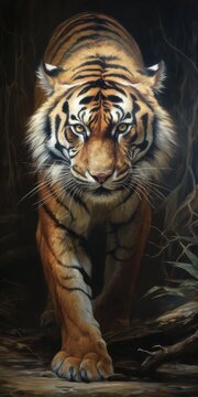 Tigr: A Close-Up of a Wild and Dangerous Mammal's Attentive and Careful Eye, Surrounded by Its Woolly Beast-like Appearance in the Wild Nature