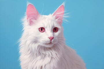 Portrait of a happy turkish angora cat isolated on solid color backdrop