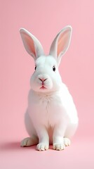 Fototapeta premium White cute dutch lop rabbit standing on pink background