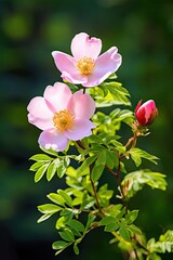 Obraz premium Vertical Selective Focus Shot of California Wild Rose with Buds - Nature's Garden of Blossoming Flora and Rose Plants