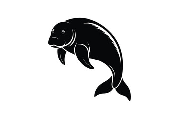 Fototapeta premium Manatee icon silhouette vector art illustration design 
