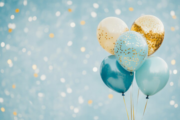 Inflatable blue gold balloons Glitter, confetti, sequins