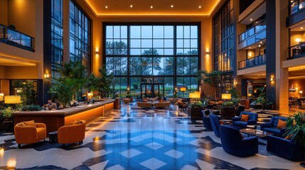 Fototapeta premium Luxurious hotel lobby evening reception