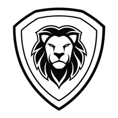 Lion Head Silhouette on Shield Vector Art - Black Lion Head Logo Design