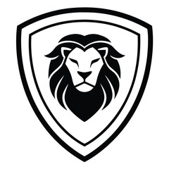 Lion Head Silhouette on Shield Vector Art - Black Lion Head Logo Design