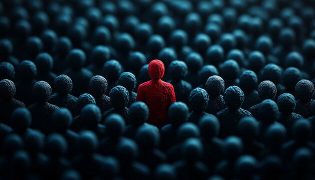 one persen sticking out of masses concept