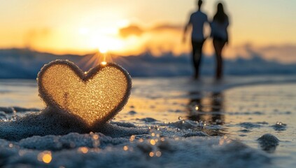Fototapeta premium Sunset Romance: A Heart of Sand and Sea