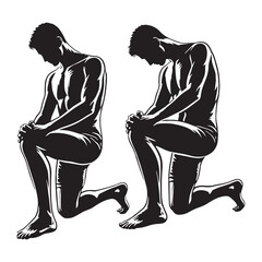 Compact set of kneeing man silhouette digital art for easy use in small-scale projects - man kneeing vector set - man kneeing illustrations set
