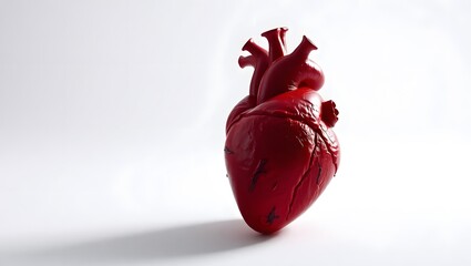 A surreal red heart suspended in ethereal white light.
