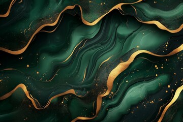 Emerald green and gold marbled texture creating an elegant abstract design