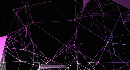 Abstract purple lines and points on a black background form a complex geometric network