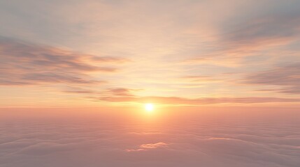 Aerial sunset view above cloudscape. Peaceful, scenic background for travel, nature, or serenity themes
