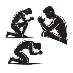 Modern set of kneeing man silhouette digital art suitable for contemporary art projects - man kneeing vector set - man kneeing illustrations set
