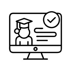 online course completion icon, online course completion line art - simple line art of online course completion, perfect for online course completion logos and icons