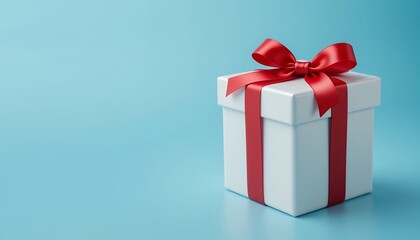 Obraz premium White Gift Box with Red Ribbon on Blue Background