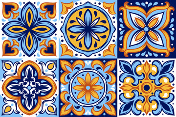 Portuguese ceramic tile pattern. Mediterranean traditional ornament. Italian or spanish majolica.