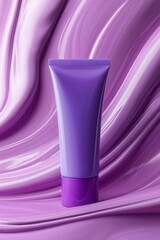 Cosmetic cream tube mockup on a light violet backdrop creating an elegant and modern presentation