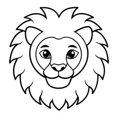 Lion Head Line Art Vector Illustration, Lion Head Outline and Drawing Vector Design