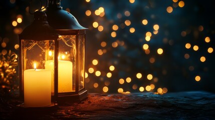 dark moody background with glowing lanterns, high detail, warm and inviting, mysterious and elegant, festive and magical holiday theme