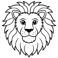 Lion Head Line Art Vector Illustration, Lion Head Outline and Drawing Vector Design