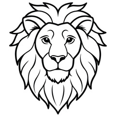 Lion Head Line Art Vector Illustration, Lion Head Outline and Drawing Vector Design