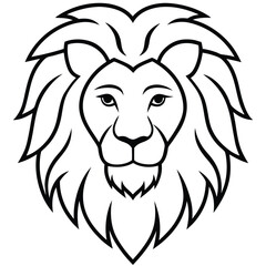 Lion Head Line Art Vector Illustration, Lion Head Outline and Drawing Vector Design