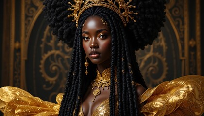 Obraz premium Photo of an African American woman wearing a trendy gold suit