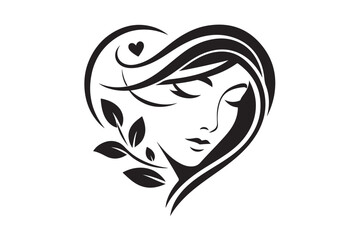 Women Face Calligraphy Heart icon silhouette illustration on white background.