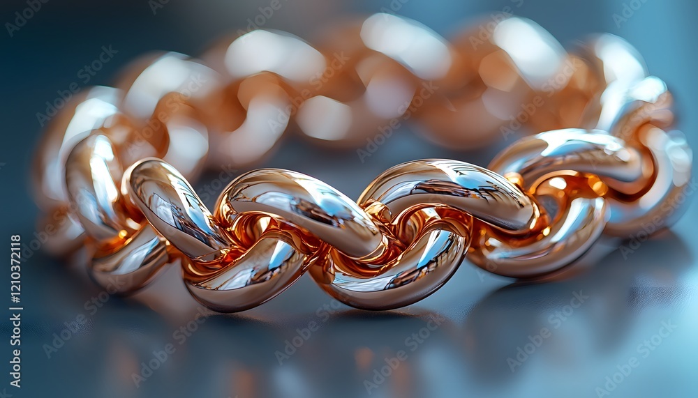 Poster stunning close-up of a shiny rose gold chain bracelet with smooth links against a soft background, p