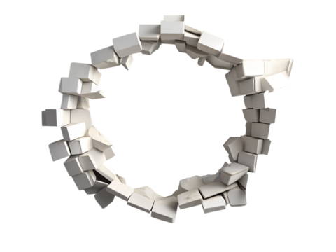 broken heart made of cubes isolated on white background. Transparent PNG