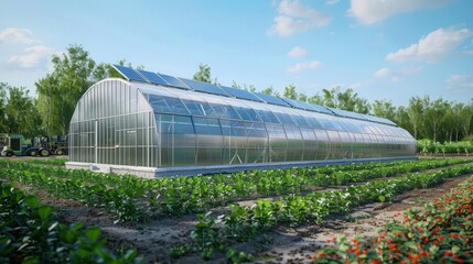 Fototapeta premium Solar Powered Agricultural Modern Greenhouse
