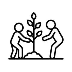 people planting tree icon, people planting tree line art - simple line art of people planting tree, perfect for people planting tree logos and icons
