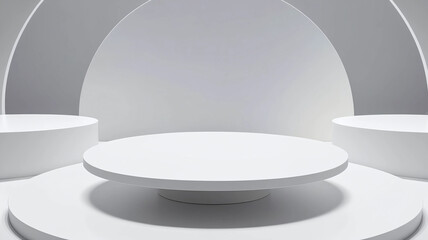 Neon lights and illuminates white spheres on a silver platform. stage for your product demonstration.