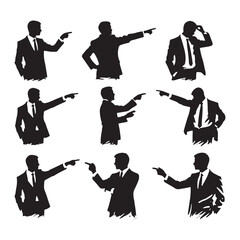 High-resolution set of pointing man silhouette digital art suitable for print - man pointing vector set - man pointing illustrations set
