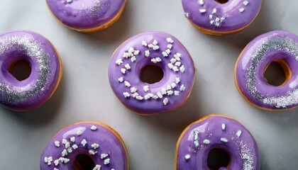 Fototapeta premium Donuts mit violetter Glasur – Edle Dessert-Illustration auf grauem Hintergrund