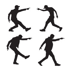 Artistic-themed set of pointing man silhouette digital art perfect for creatives - man pointing vector set - man pointing illustrations set
