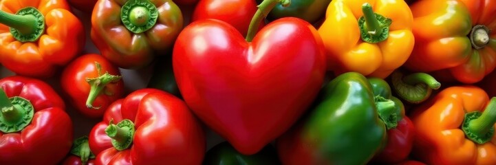 Heart shaped arrangement of vibrant bell peppers , design element, foodie