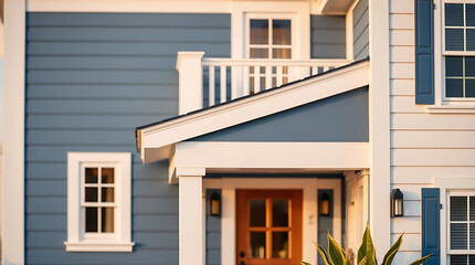 Obraz premium Captivating Coastal Home Exterior: Architectural Design and Exquisite Details. A stunning blend of modern and classic elements creates a dream home by the sea.