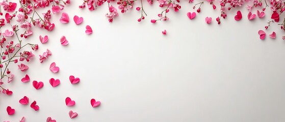 Clean white with delicate pink floral borders Valentine's day Background