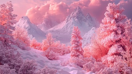 Khibiny mountains, photorealistic image, toy format, image in pink tones 