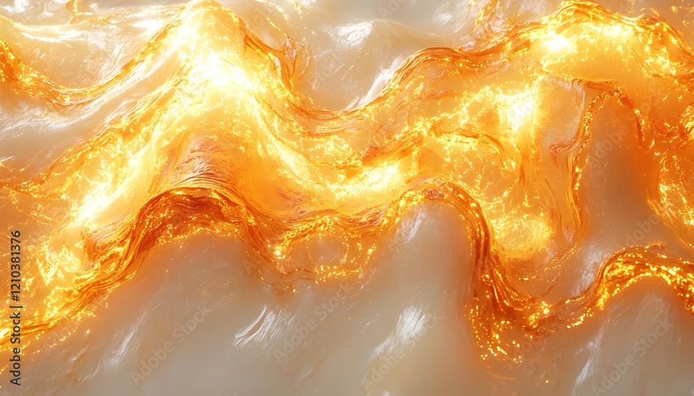Poster Abstract representation of flowing liquid with golden lights, creating a mesmerizing visual effect that resembles molten glass or a glowing river of energy.